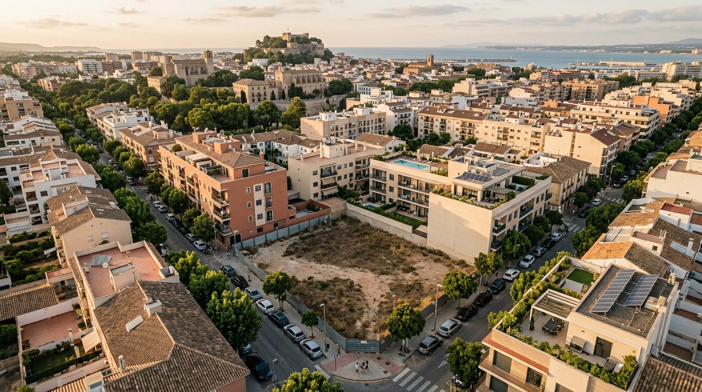 Vista aérea de un solar urbano en estudio de viabilidad